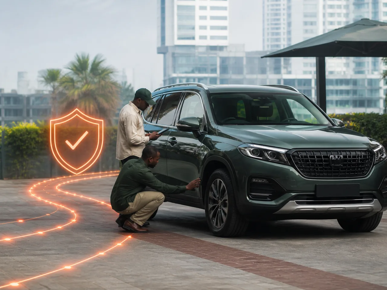 A used vehicle being inspected before a protected purchase