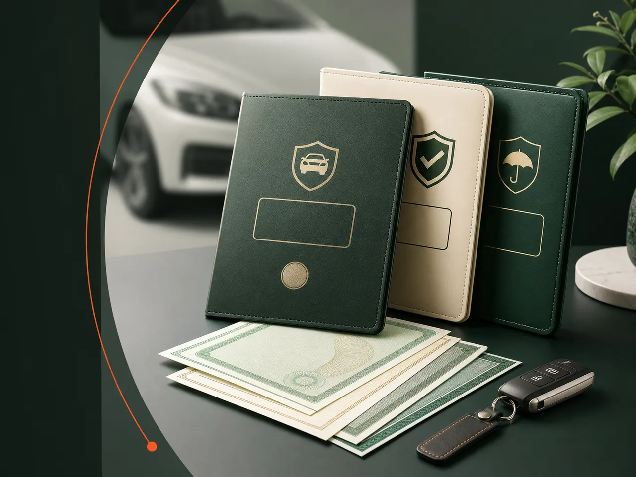 Organised vehicle documents and a car key representing paper renewal